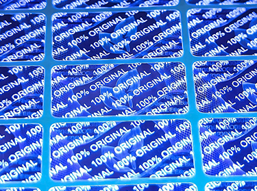 hologram sticker with blue invisible UV in diagonal pattern