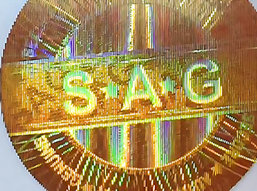 SAG hologram sticker with multi-layer encoded text and image